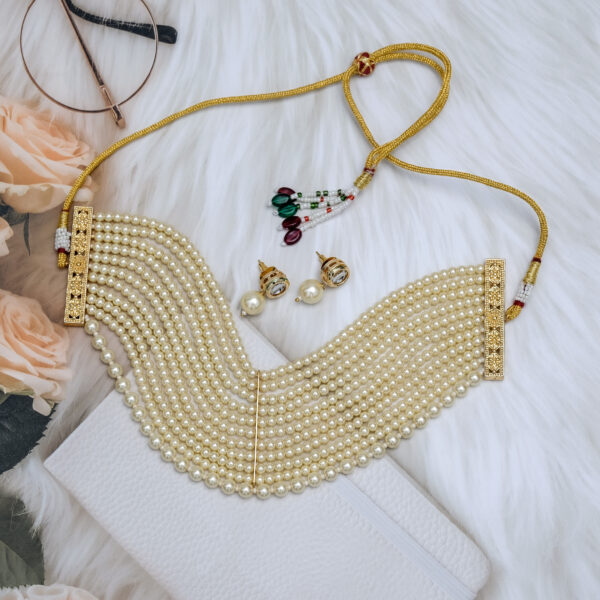 Multi Layered Pearl Beaded Wedding Party Engagement Choker Set - Image 3