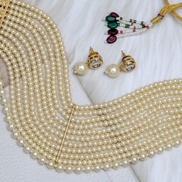 Multi Layered Pearl Beaded Wedding Party Engagement Choker Set - Image 4
