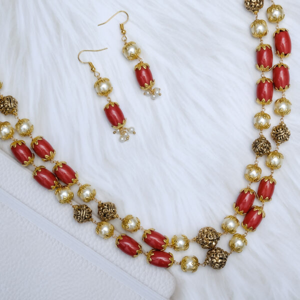Premium Western Style Coral Beaded Necklace Set - Image 3