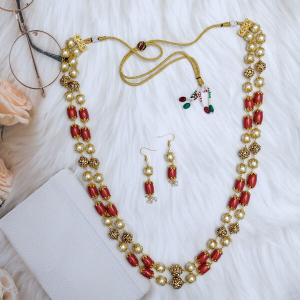 Premium Western Style Coral Beaded Necklace Set - Image 4