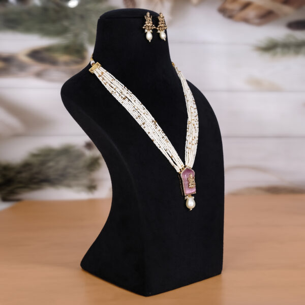 Laxmi Pendant With Earring Faux Pearl Long Necklace Set - Image 2