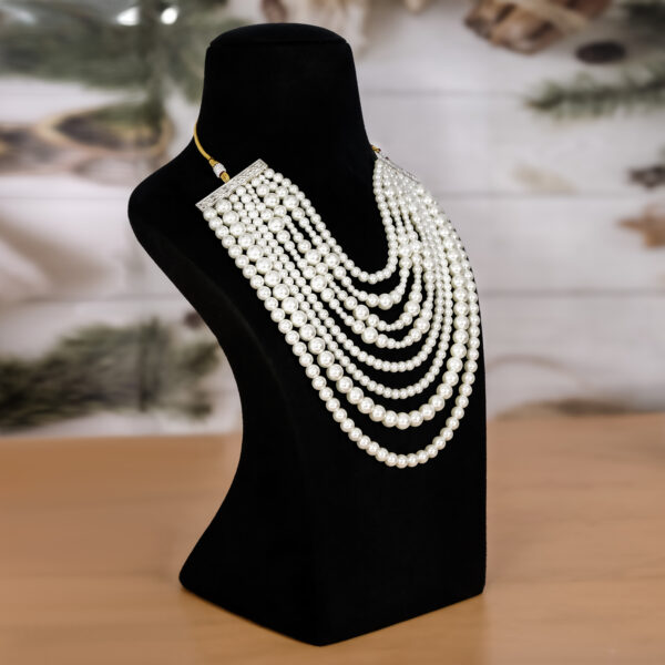 Multi Layered Pearl Beaded Choker Necklace For Women - Image 2