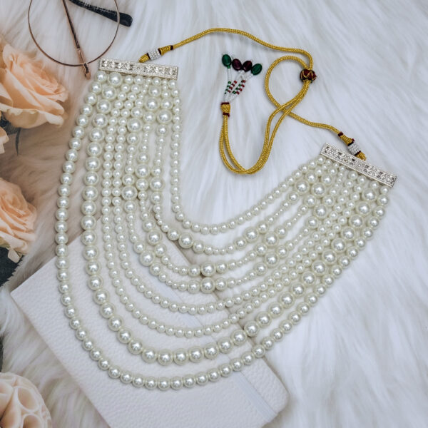 Multi Layered Pearl Beaded Choker Necklace For Women - Image 3