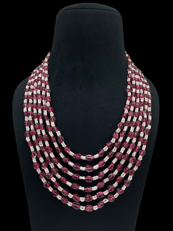 Premium Multi Layered Tourmline Foux Pearl Necklace For Stylish Women