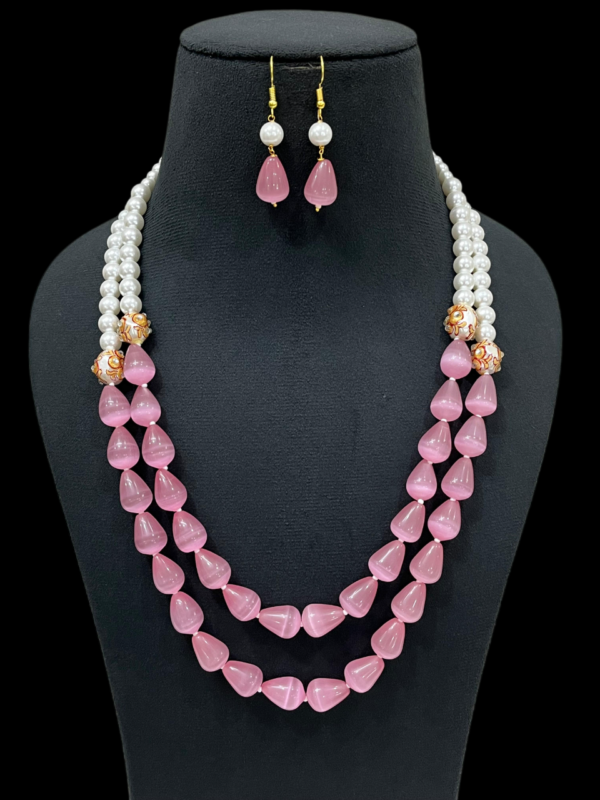 Premium Pearl & Drop Double Layered Necklace set With Matching Earrings