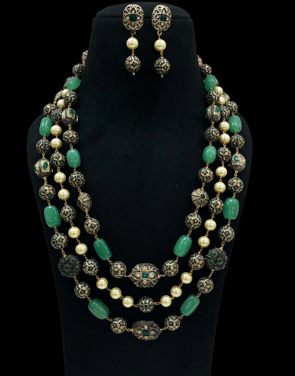 Premium Traditional Layered Necklace Set with Pearl Beads Antique Metal Accents Stylish Women - Image 2