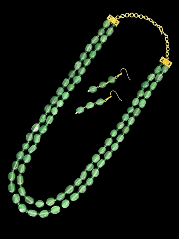 Elegant Double Layered Onyx Jade Beaded Handmade Jewellery Set With Hooks Earring - Image 2