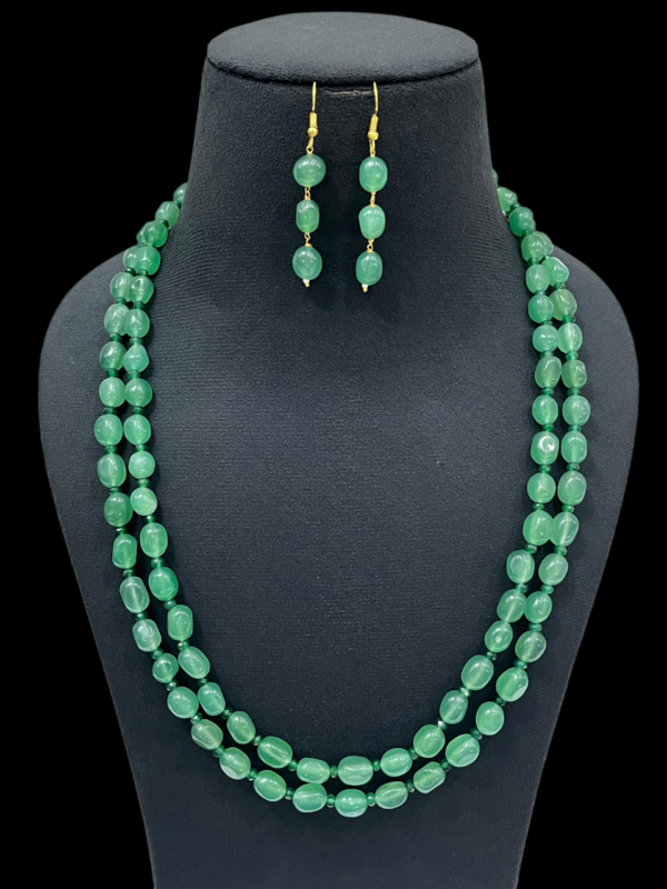 Elegant Double Layered Onyx Jade Beaded Handmade Jewellery Set With Hooks Earring