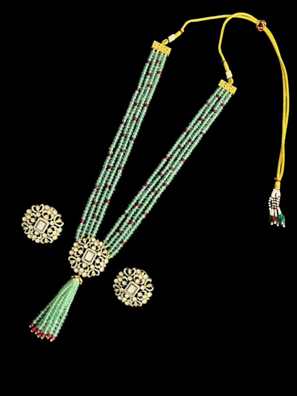 Premium Vintage Style Beaded Necklace Set with Crystal Pendant Traditional Kundan Earrings - Image 3