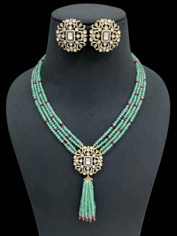 Premium Vintage Style Beaded Necklace Set with Crystal Pendant Traditional Kundan Earrings