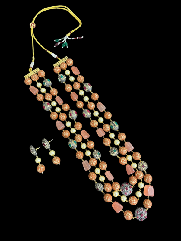 Premium Traditional Layered Necklace Set with Pearl Beads Antique Metal Accents Stylish Women - Image 7