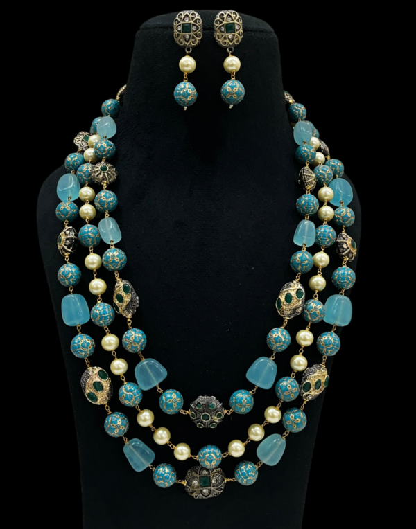 Premium Traditional Layered Necklace Set with Pearl Beads Antique Metal Accents Stylish Women - Image 4