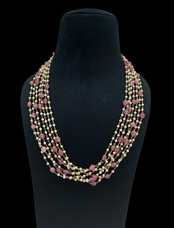 Premium Multi Layered Chain Pink Stone Necklace For traditional Women