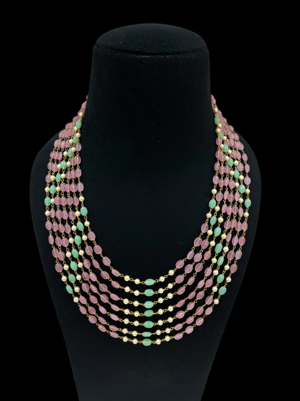 Premium Multi Layered Glass Beaded Pearl Necklace Set For Traditional Women