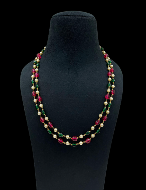 Elegant Double Layred Pink & Green Stone mala Gift For Women