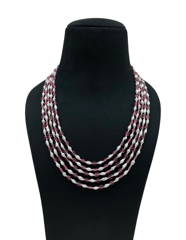 Multi-Strand Pearl and Pink Crystal Beaded mala - Image 2