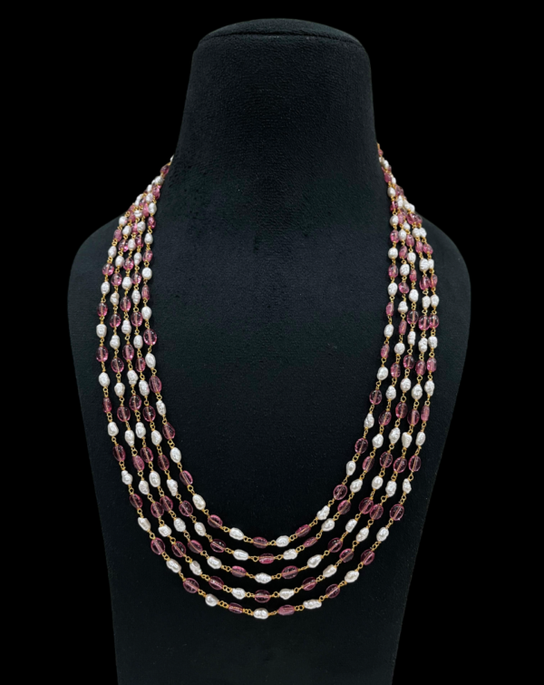 Stunning Multi-Strand Freshwater Pearl & Pink stone Beaded mala