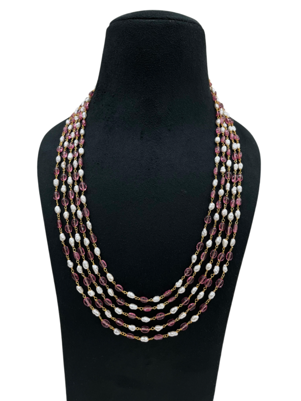 Stunning Multi-Strand Freshwater Pearl & Pink stone Beaded mala - Image 2