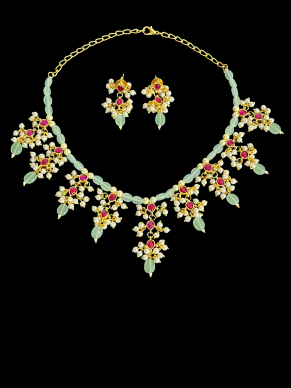 Premium Real Jadau Pachi Kundan Pearl Chelcidony Stunning Statement Choker Necklace Set - Image 2