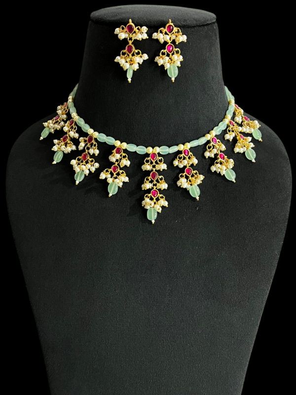 Premium Real Jadau Pachi Kundan Pearl Chelcidony Stunning Statement Choker Necklace Set