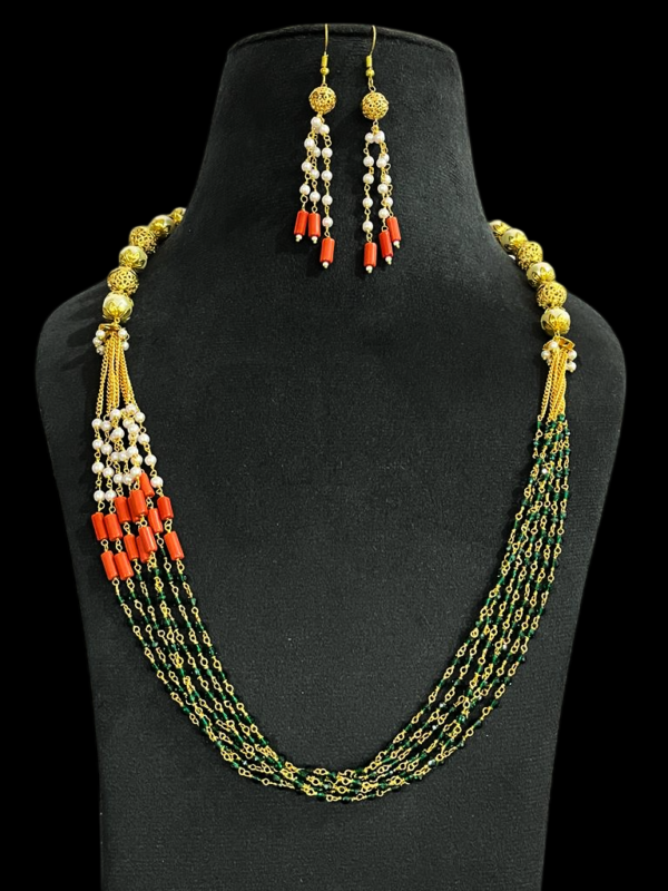 Elegant Multi Layered Multi Color Beaded Necklace Set With Hooks Earring