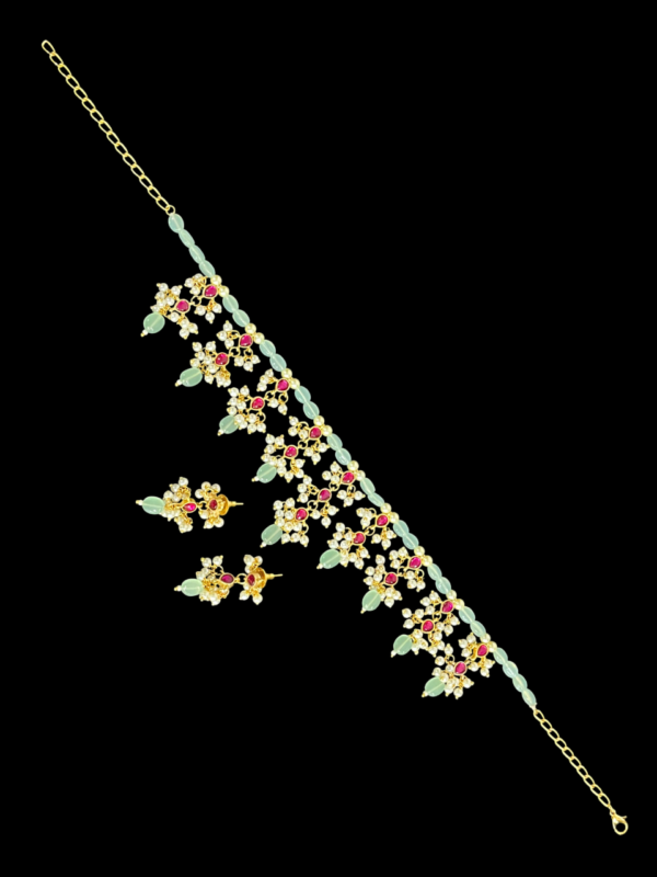Premium Real Jadau Pachi Kundan Pearl Chelcidony Stunning Statement Choker Necklace Set - Image 3