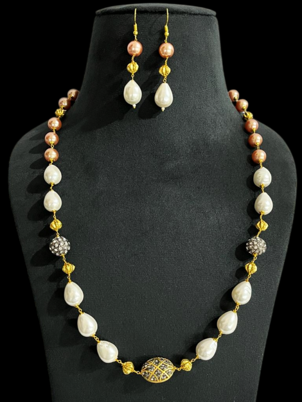Premium Multi Color Pearl Single Layer Fancy Party Necklace Set
