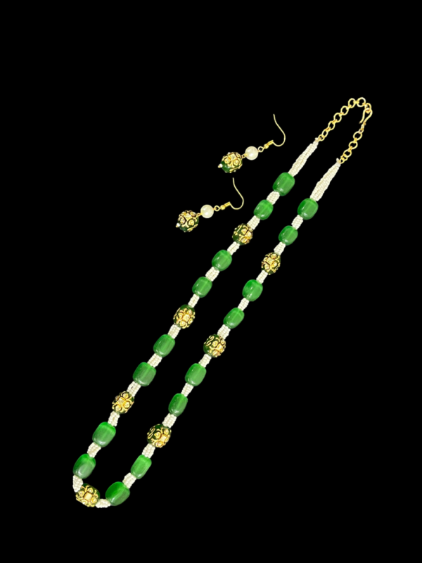 Multi Layered Faux Pearl Handmade Painting Beads Jewellery Set With Hook Earring - Image 2