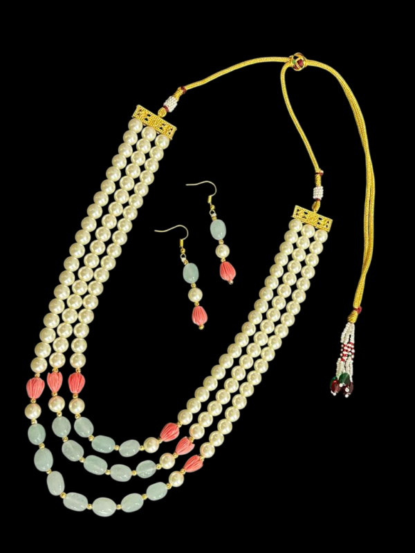 Premium Multi Layered Flower Buds Pearl Necklace Mala With matching Earrings - Image 2