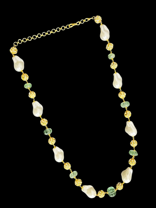 Elegant Single Layered Metal Beads Baroque Pearl Necklace Mala For Stylish Women - Image 2
