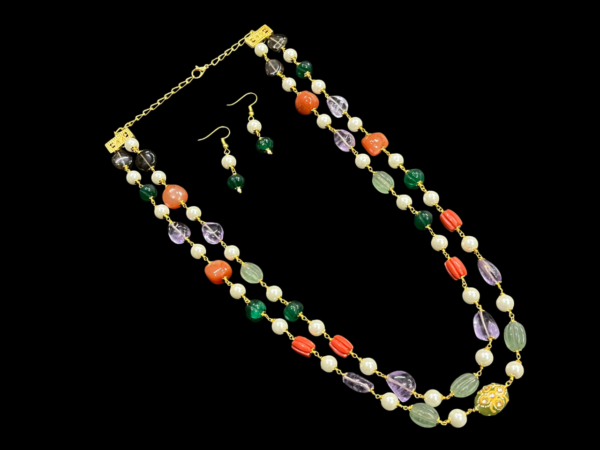 Elegant Multicolor Beads Premium Jewellery Set With Hooks Earring For Stylish Women - Image 2