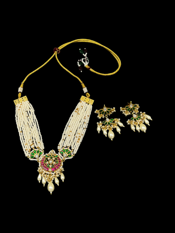 Premium Traditional Faux Pearl & Drop Design Necklace With Earrings For Stylish Women - Image 2