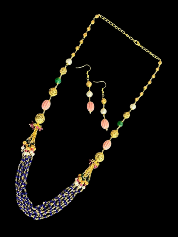 Elegant Multi Layered Beaded Chain Necklace Set With Hooks Earring - Image 2