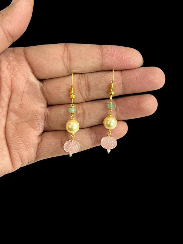 Pearl Beaded Multi Layered Watermelon Designer Necklace Set With Hooks Earring For Women - Image 2