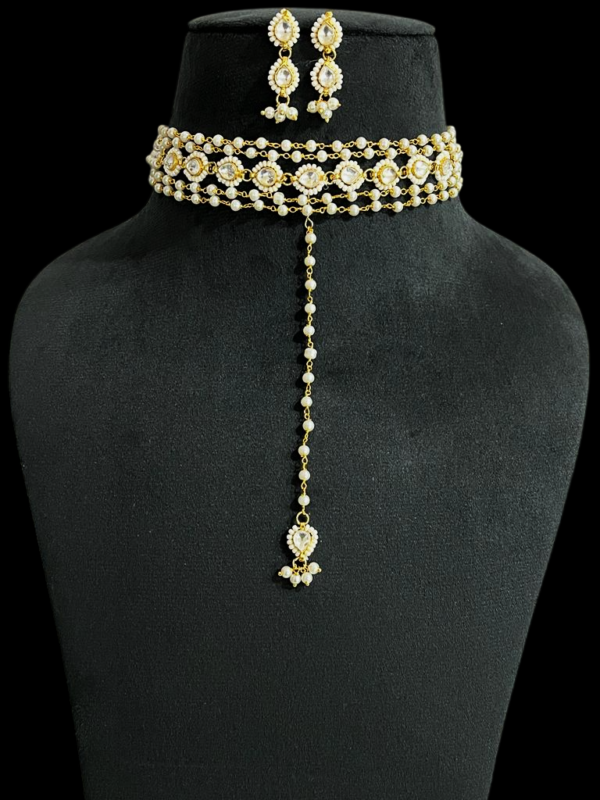 Choker Multi Layered Kundan Pearl Beaded Choker Jewellery Set For Women