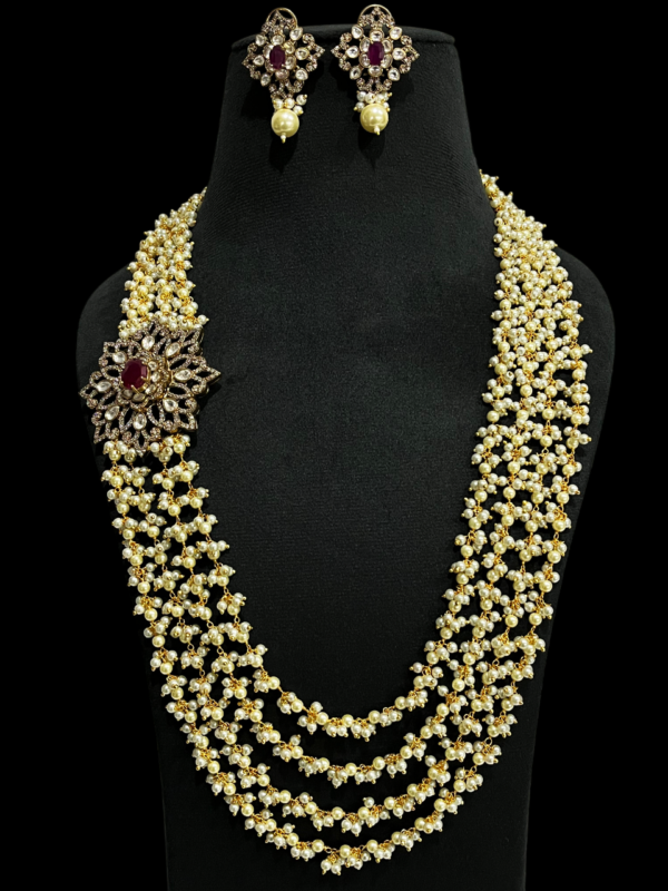 Multi Layered Pearl Beaded American Dimond (CZ) Jewellery Set