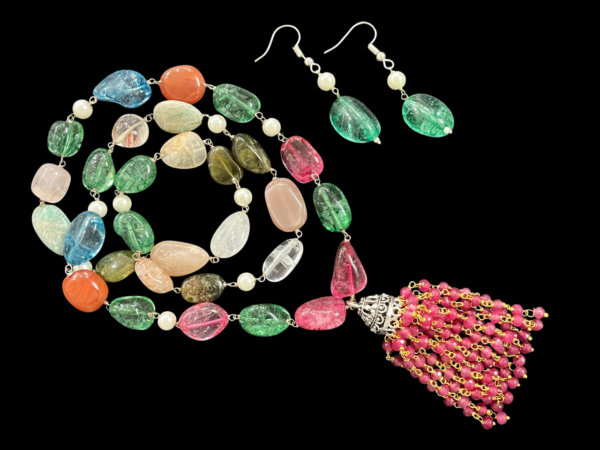 Premium Single Layered Multicolor Western Fancy Jhumka Jewellery Set - Image 2
