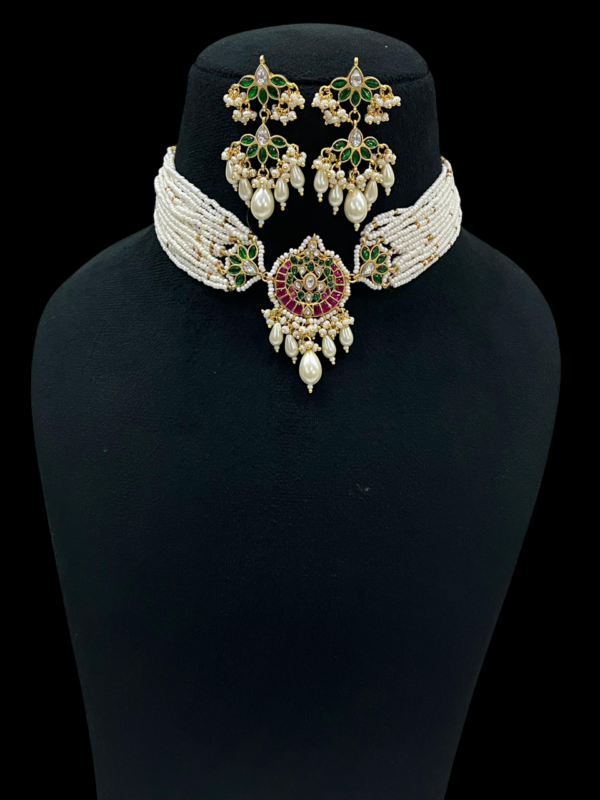 Premium Traditional Faux Pearl & Drop Design Necklace With Earrings For Stylish Women
