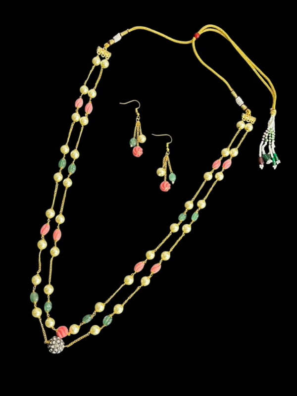 Elegant Gold Plated Chain Handmade Pearl Tumble Necklace Set - Image 2