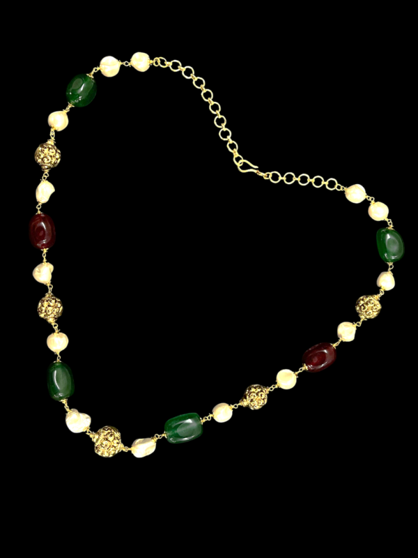Premium Necklace For Women Single Layered Pearl Onyx Metal Beads Statement Fancy Jewellery Mala - Image 2