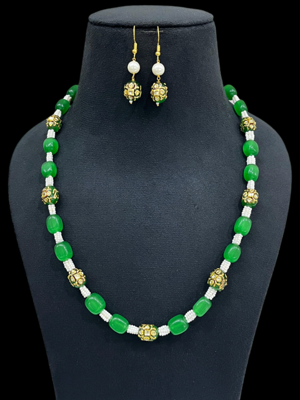 Multi Layered Faux Pearl Handmade Painting Beads Jewellery Set With Hook Earring
