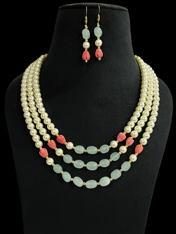 Premium Multi Layered Flower Buds Pearl Necklace Mala With matching Earrings