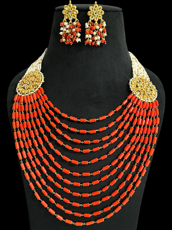 Elegant Multi Layered Faux Pearl Kundan Necklace Jewellery Set For Stylish Women