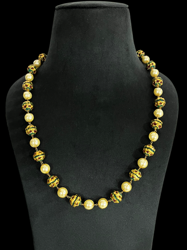 Elegant Necklace For Women Single Layer Pearl Metal Beads Jewelley Mala