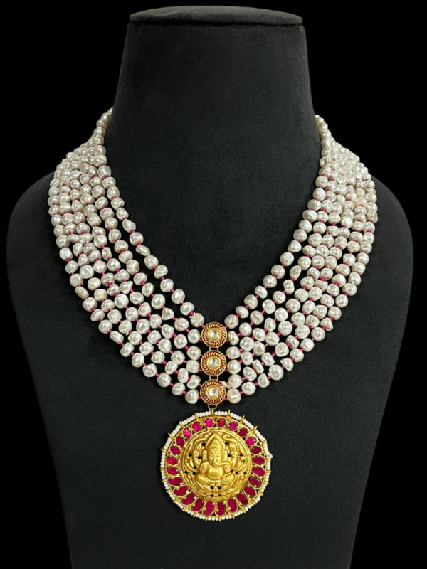Premium Lord Ganesh Pendant Necklace For Men & Women Pearl Multi Layered Jewellery