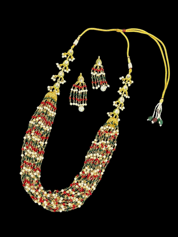 Multi Layered Multi Color Beaded Kundan Necklace With Matching Stud Earring For Women - Image 2