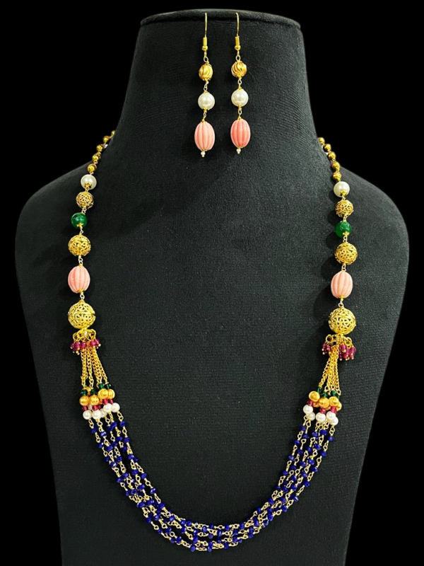 Elegant Multi Layered Beaded Chain Necklace Set With Hooks Earring