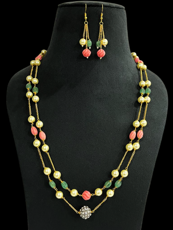 Elegant Gold Plated Chain Handmade Pearl Tumble Necklace Set