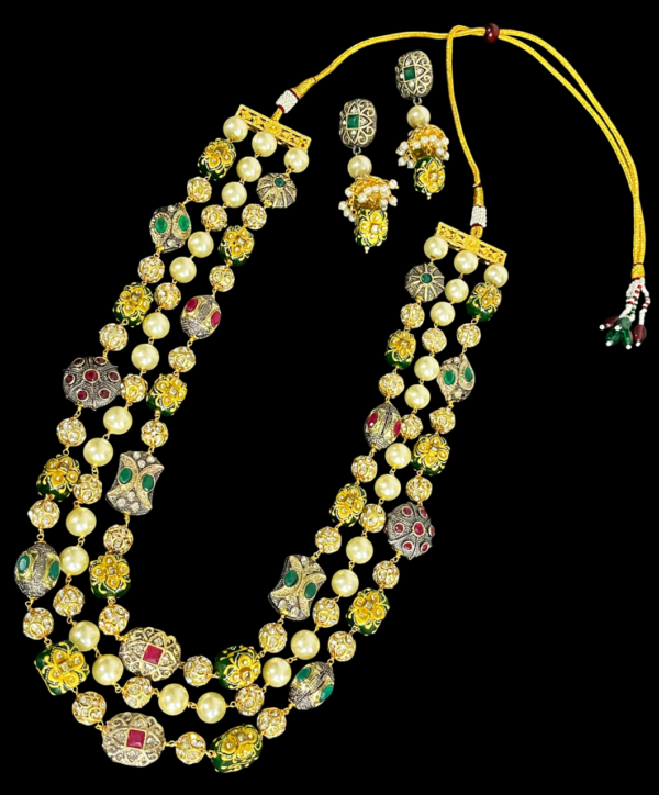 Elegant Multi Layered Metal Beads Pearl Handmade Statement Wedding Jewellery Set - Image 2