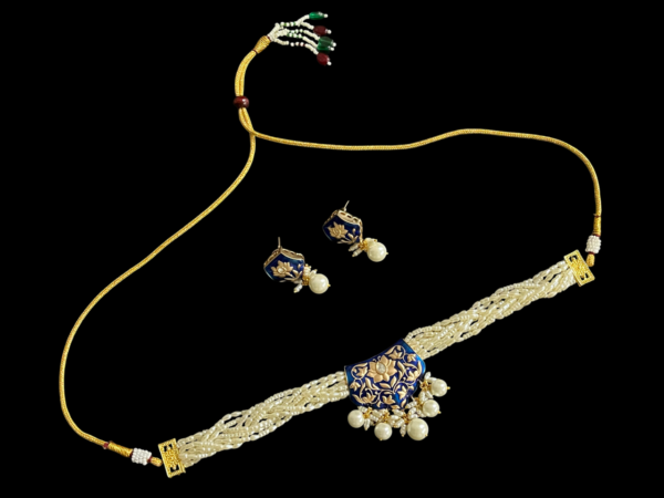 Multi Layered Pearl Beaded Handmade Lotus Enamel (Painting) Bollywood Wedding Party Chic Jewellery Set - Image 2